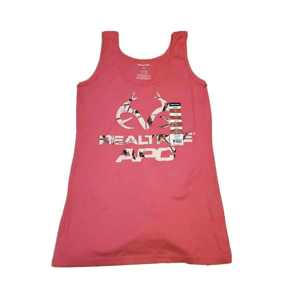 REALTREE APC Women’s Size Medium Hot Neon Pink Camo Tank Top Deer Antlers Logo